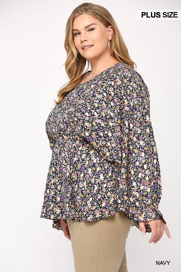 Floral And Gold Foil Woven Top