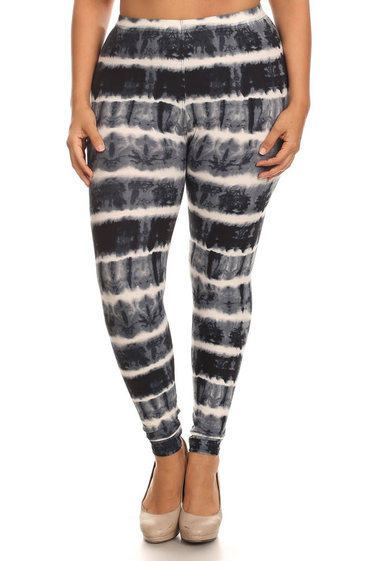 Tie Dye Print, Full Length Leggings In A Fitted Style With A Banded High Waist