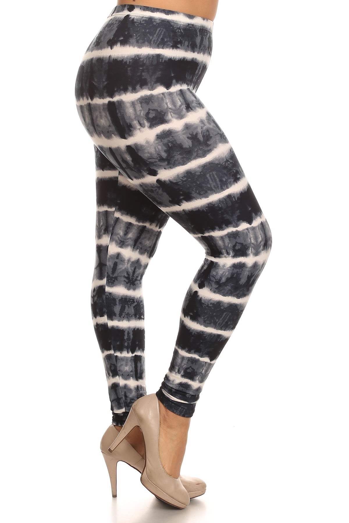 Tie Dye Print, Full Length Leggings In A Fitted Style With A Banded High Waist