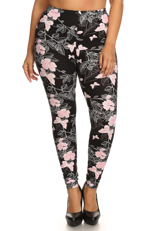 Butterfly Graphic Printed Knit Legging with Elastic Waist Detail