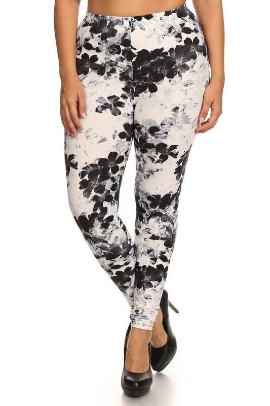 Floral Graphic Printed Knit Legging with Elastic Waist Detail