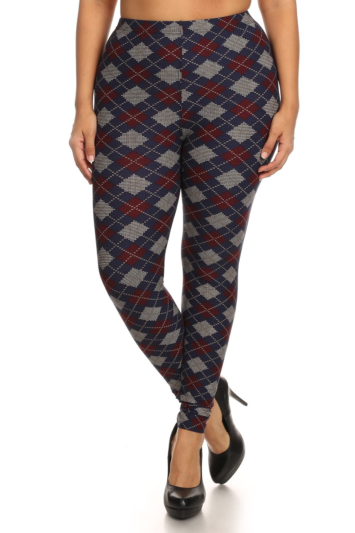 Plaid Graphic Printed Knit Legging with Elastic Waist Detail