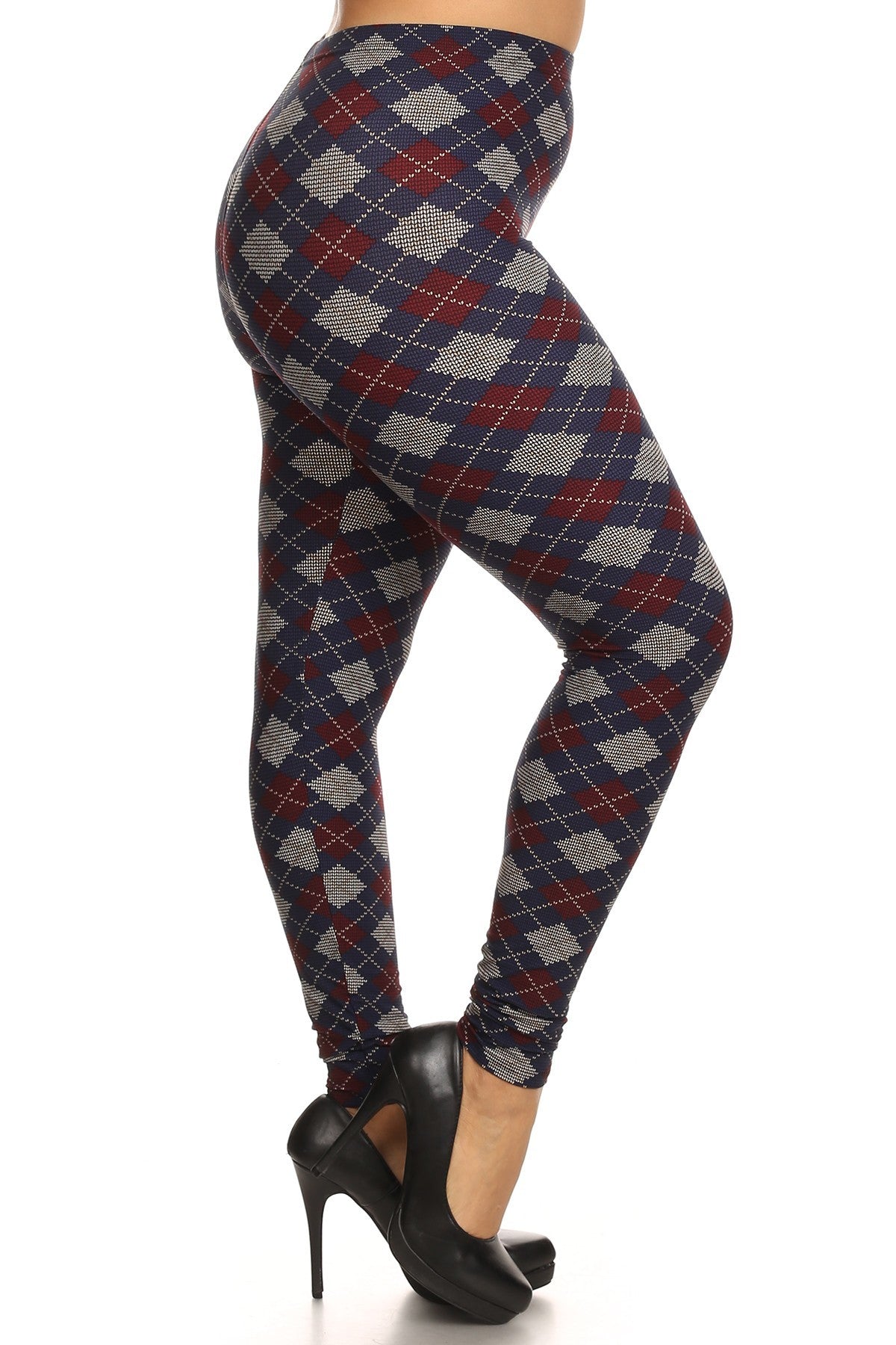 Plaid Graphic Printed Knit Legging with Elastic Waist Detail