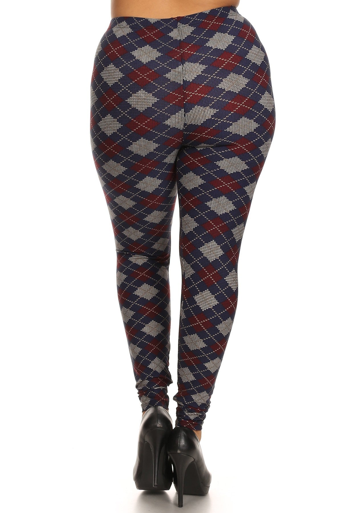 Plaid Graphic Printed Knit Legging with Elastic Waist Detail