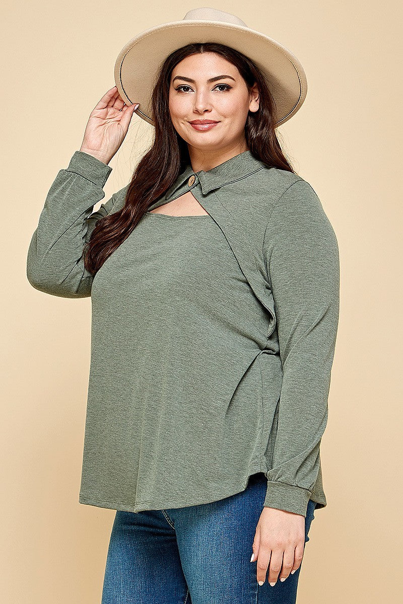 Long Sleeve Triangle Cutout Detail Fashion Top