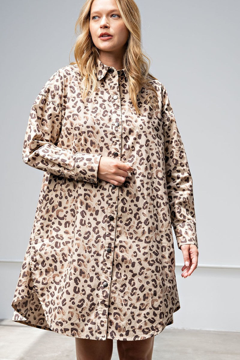 Leopard Printed Shirt Dress