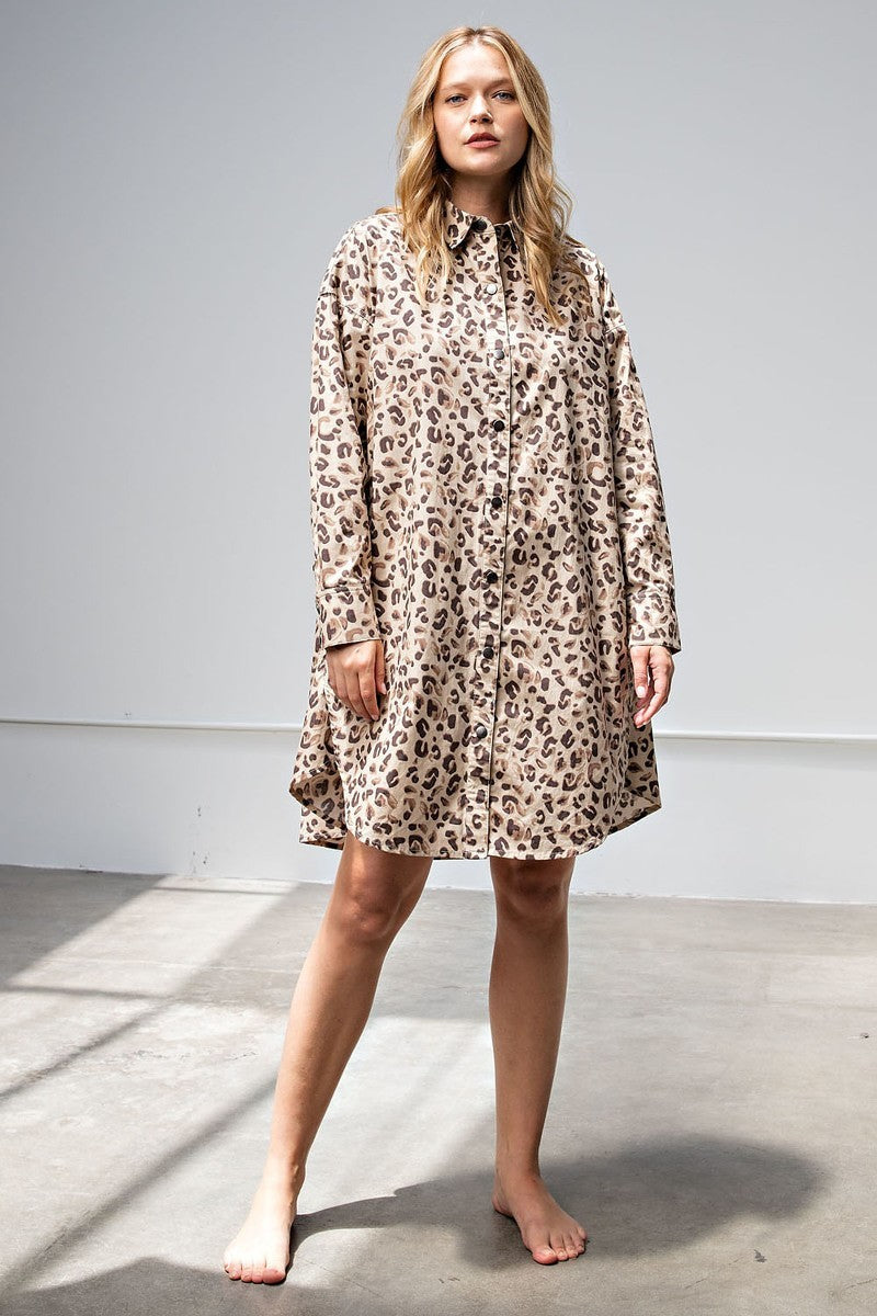 Leopard Printed Shirt Dress