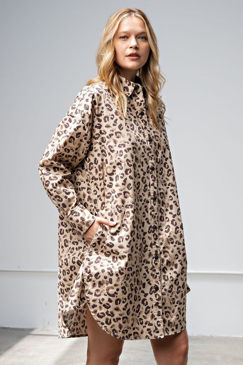 Leopard Printed Shirt Dress