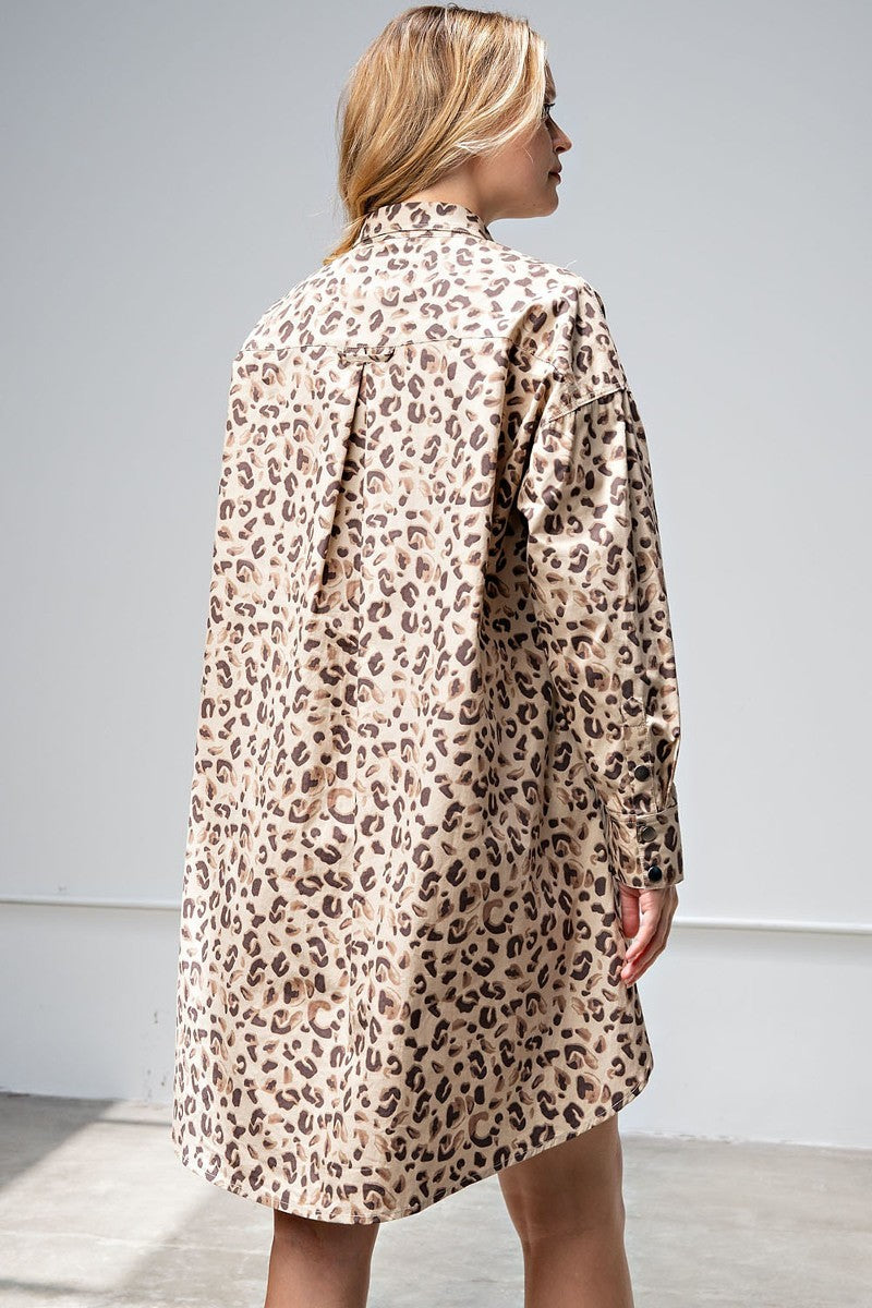 Leopard Printed Shirt Dress