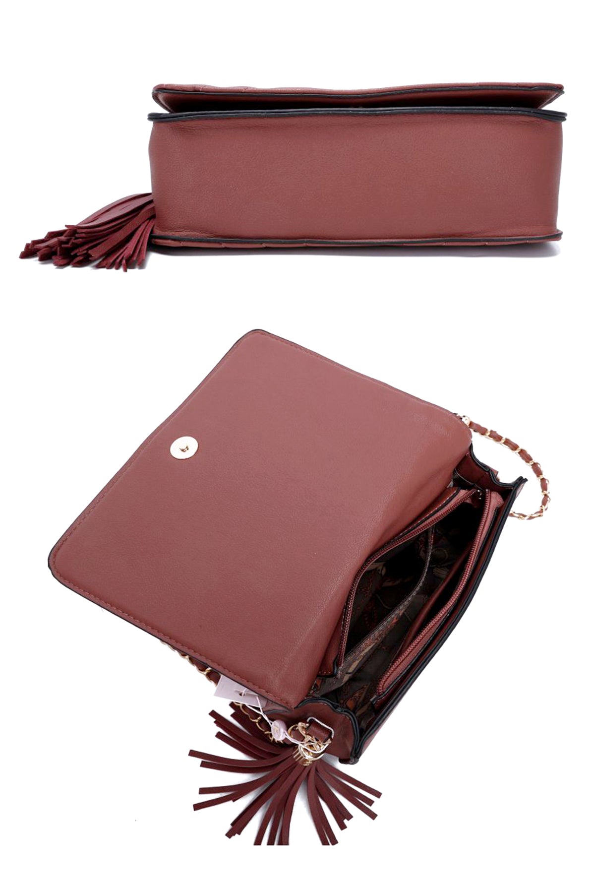 Double Metal Pattern Stitching Tassel Crossbody Bag