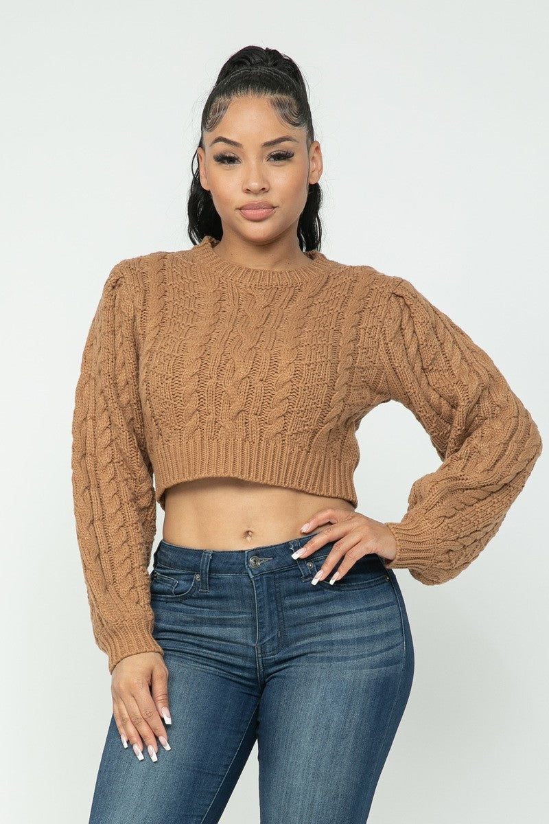 Cable Knit Cropped Pullover Sweater