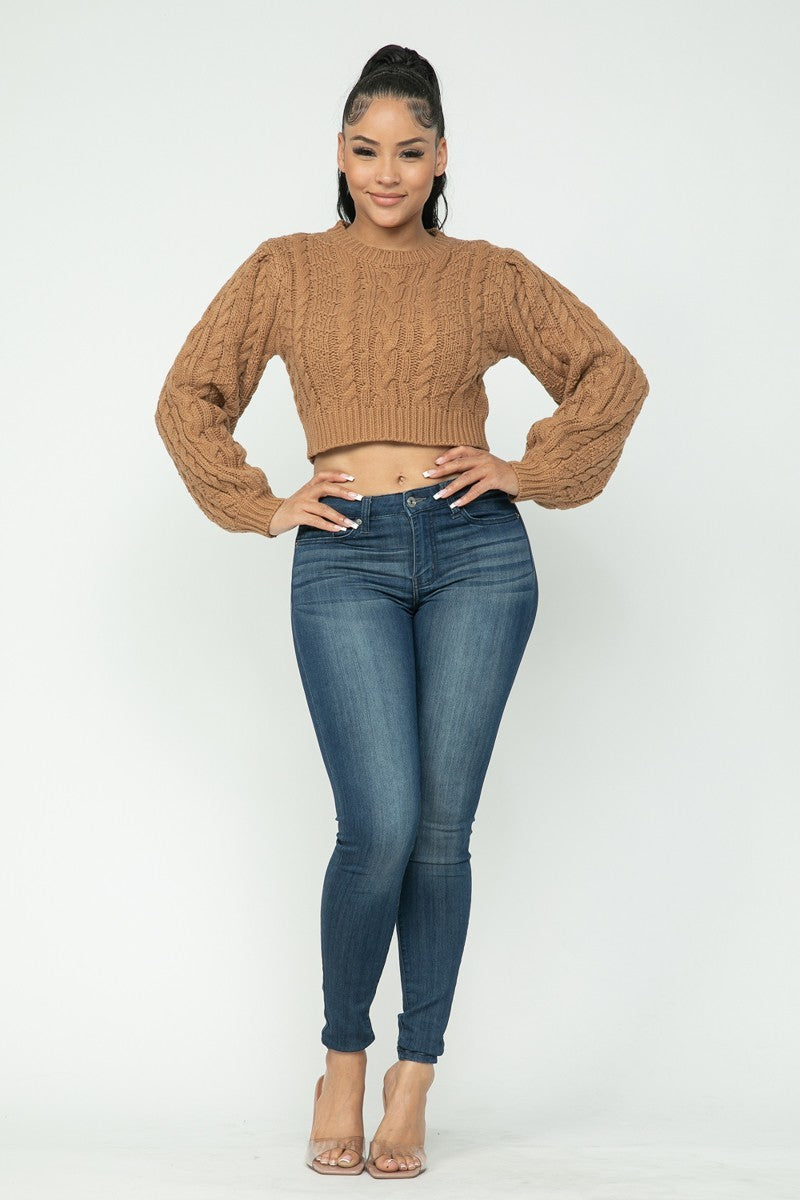 Cable Knit Cropped Pullover Sweater