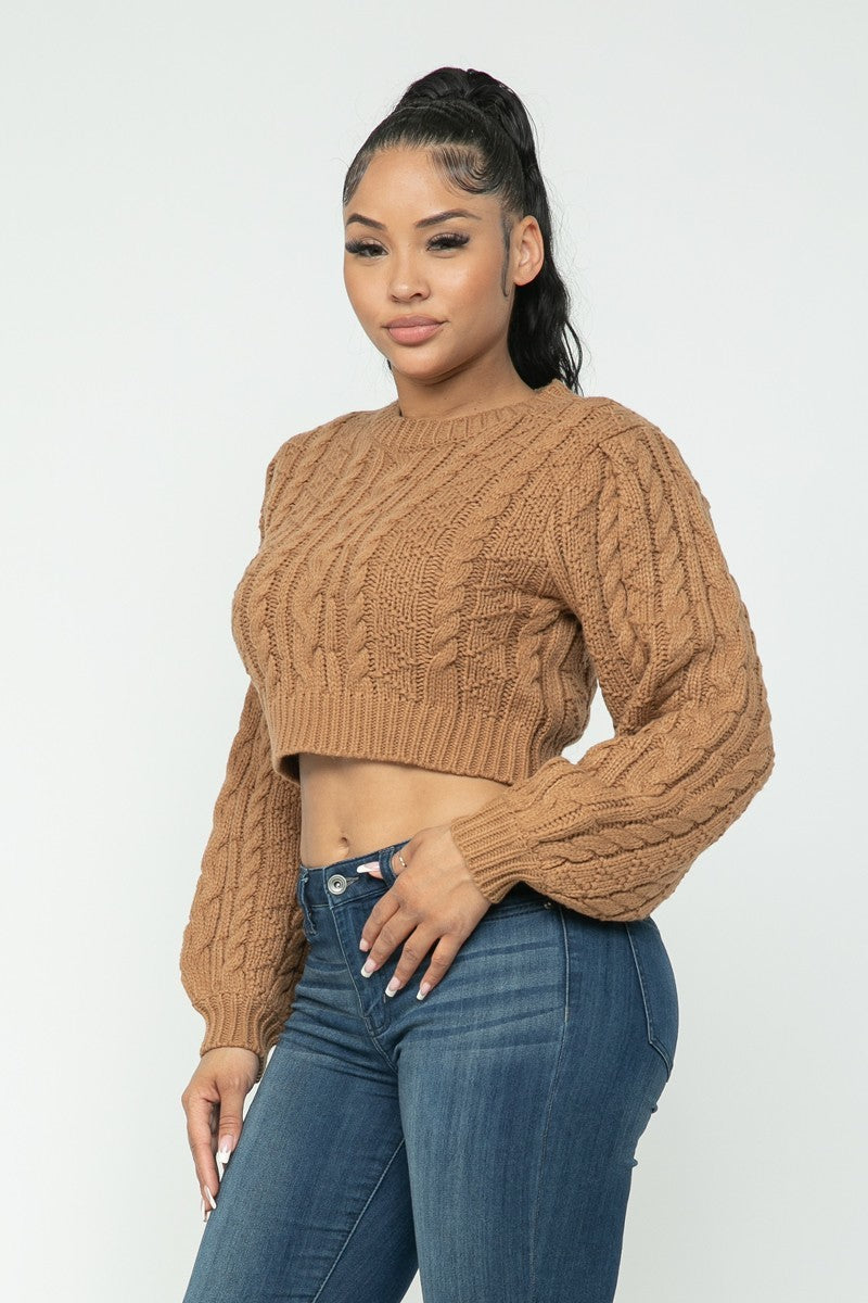 Cable Knit Cropped Pullover Sweater