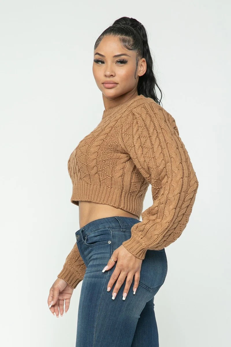 Cable Knit Cropped Pullover Sweater