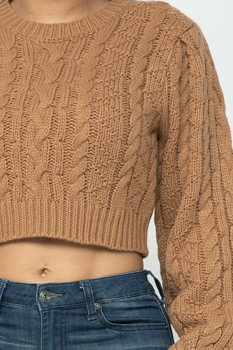 Cable Knit Cropped Pullover Sweater