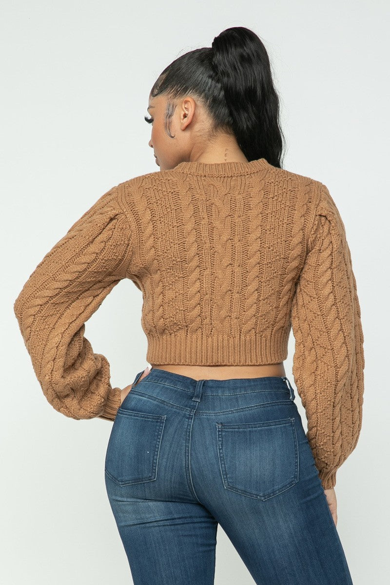 Cable Knit Cropped Pullover Sweater