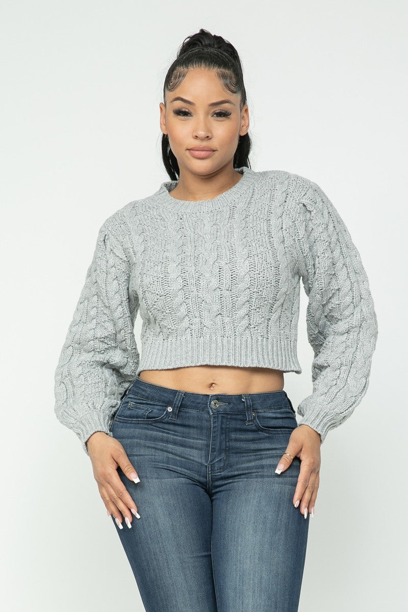 Cable Knit Cropped Pullover Sweater