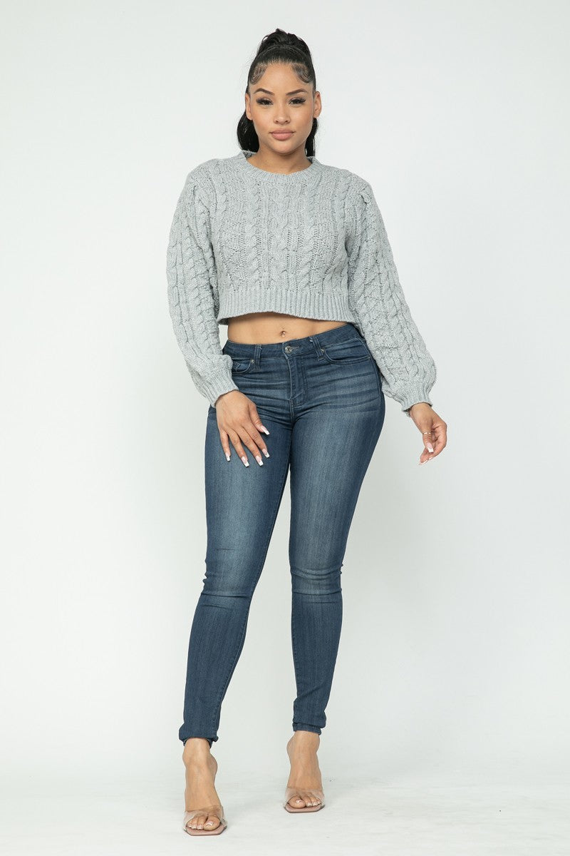 Cable Knit Cropped Pullover Sweater