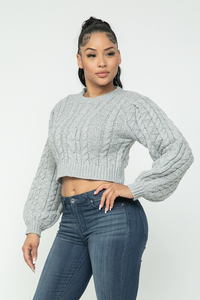 Cable Knit Cropped Pullover Sweater