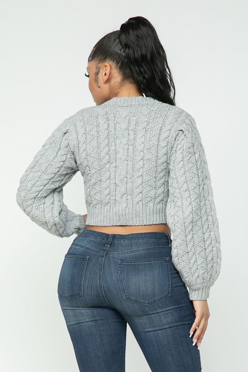 Cable Knit Cropped Pullover Sweater