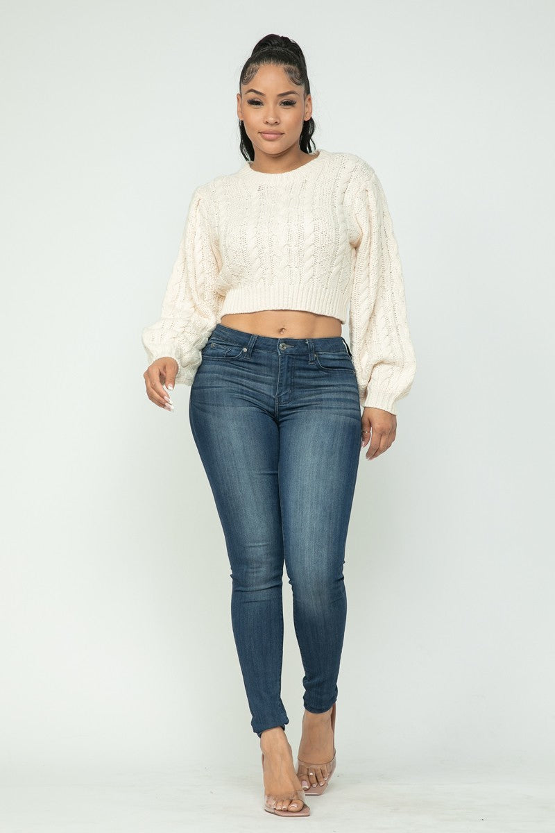 Cable Knit Cropped Pullover Sweater