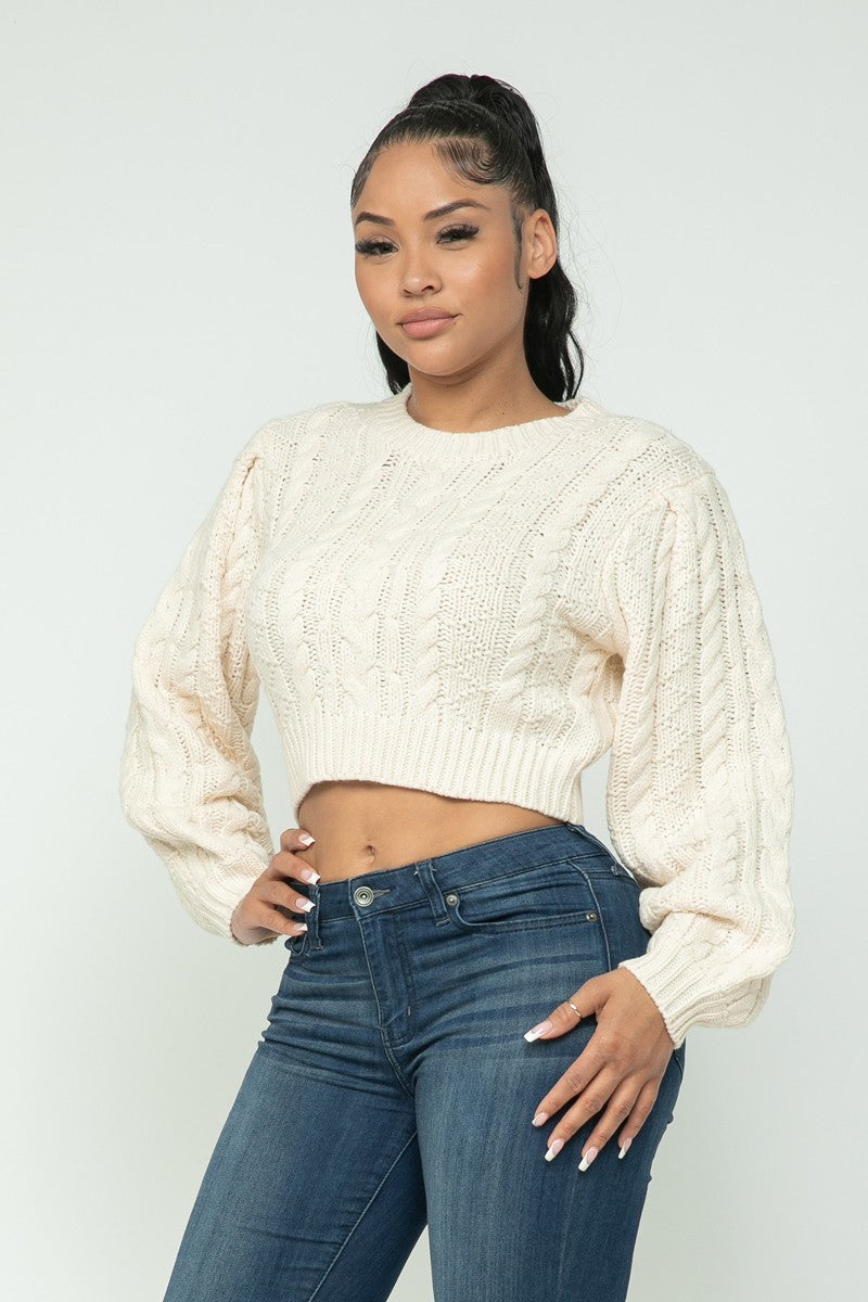 Cable Knit Cropped Pullover Sweater