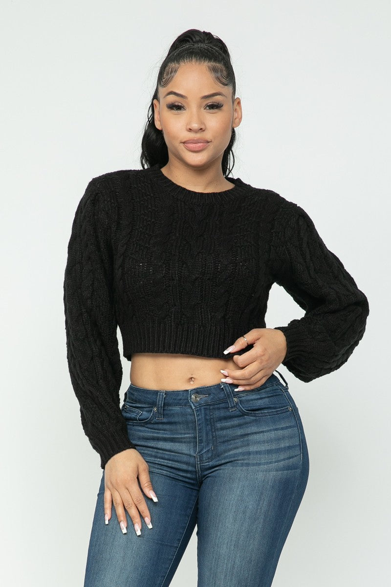 Cable Knit Cropped Pullover Sweater