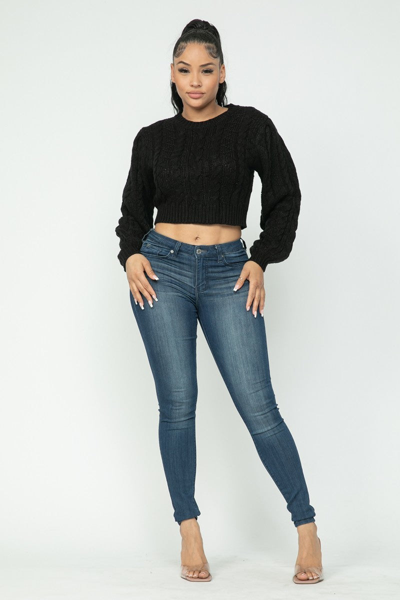 Cable Knit Cropped Pullover Sweater