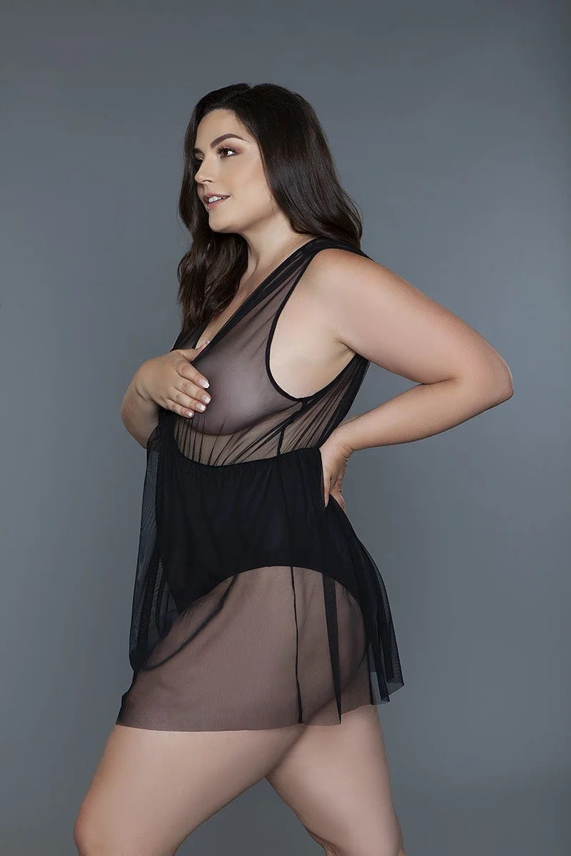 My Sexy Deep V-neck Mesh Babydoll