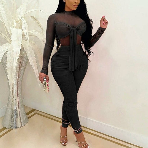 Solid Mesh Transparent Women's Jumpsuit