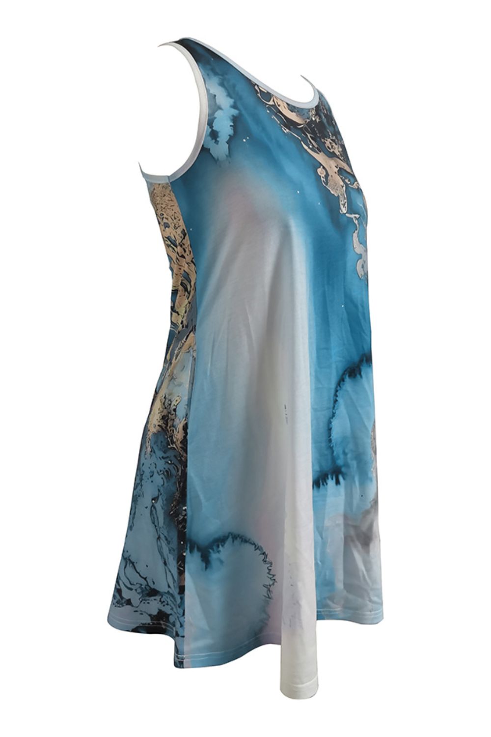 Round Neck Abstract Print Sleeveless Dress with Pockets