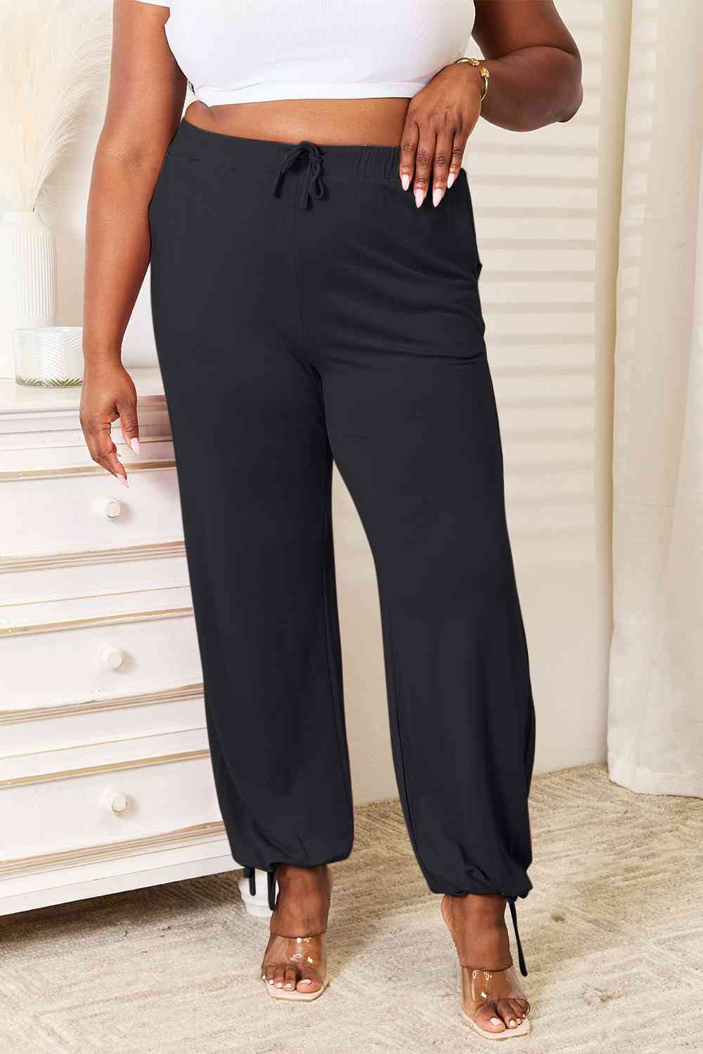 Soft Rayon Drawstring Waist Pants with Pockets