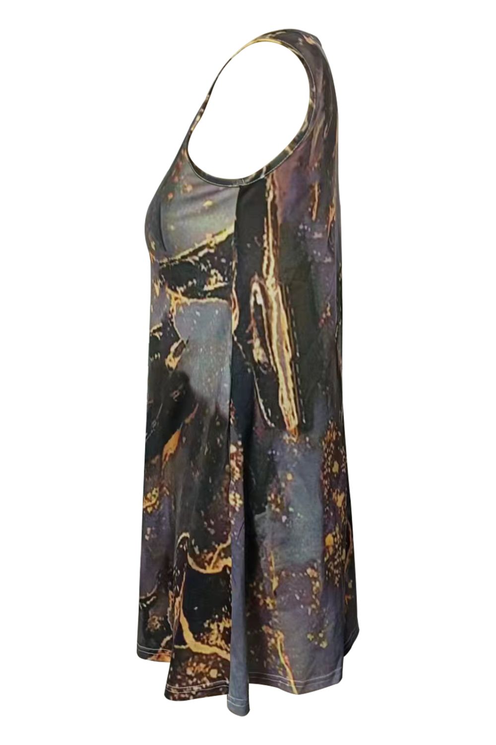 Round Neck Abstract Print Sleeveless Dress with Pockets