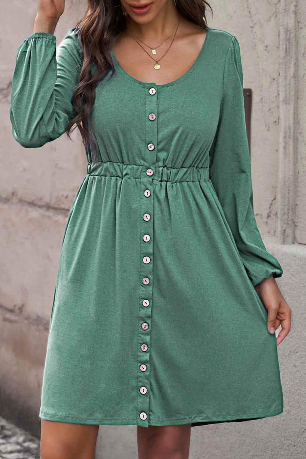 Scoop Neck Empire Waist Long Sleeve Mini Dress