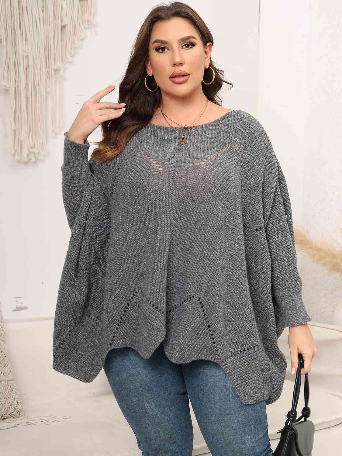 Round Neck Batwing Sleeve Sweater