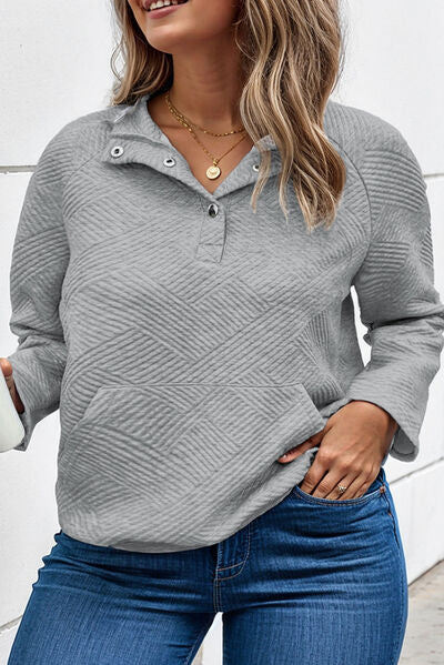 Texture Half Snap Long Sleeve Sweatshirt