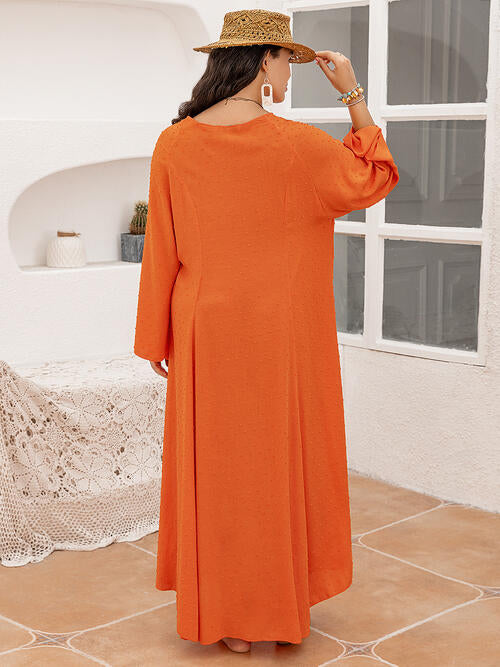 Tie Neck Long Sleeve Slit Dress