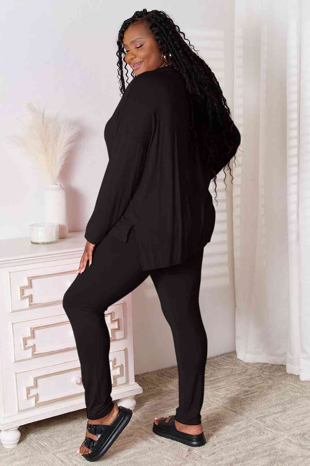 V-Neck Soft Rayon Long Sleeve Top and Pants Lounge Set