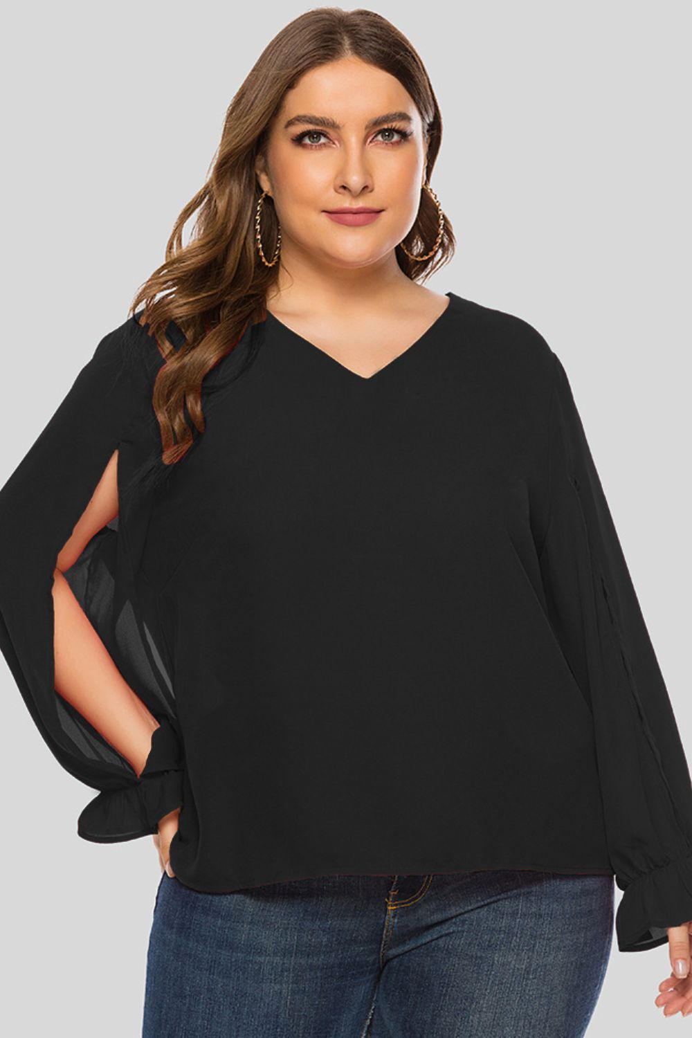 Cutout Flounce Sleeve Blouse