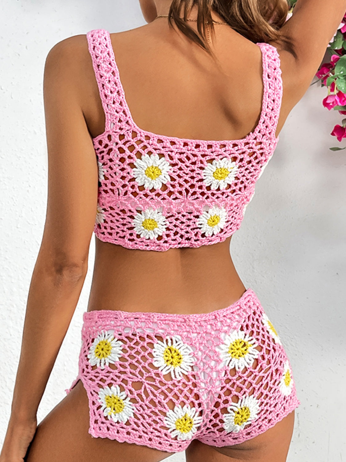 Flower Cutout Wide Strap Two-Piece Cover Up