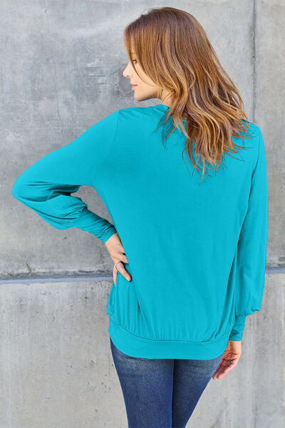 V-Neck Lantern Sleeve Blouse