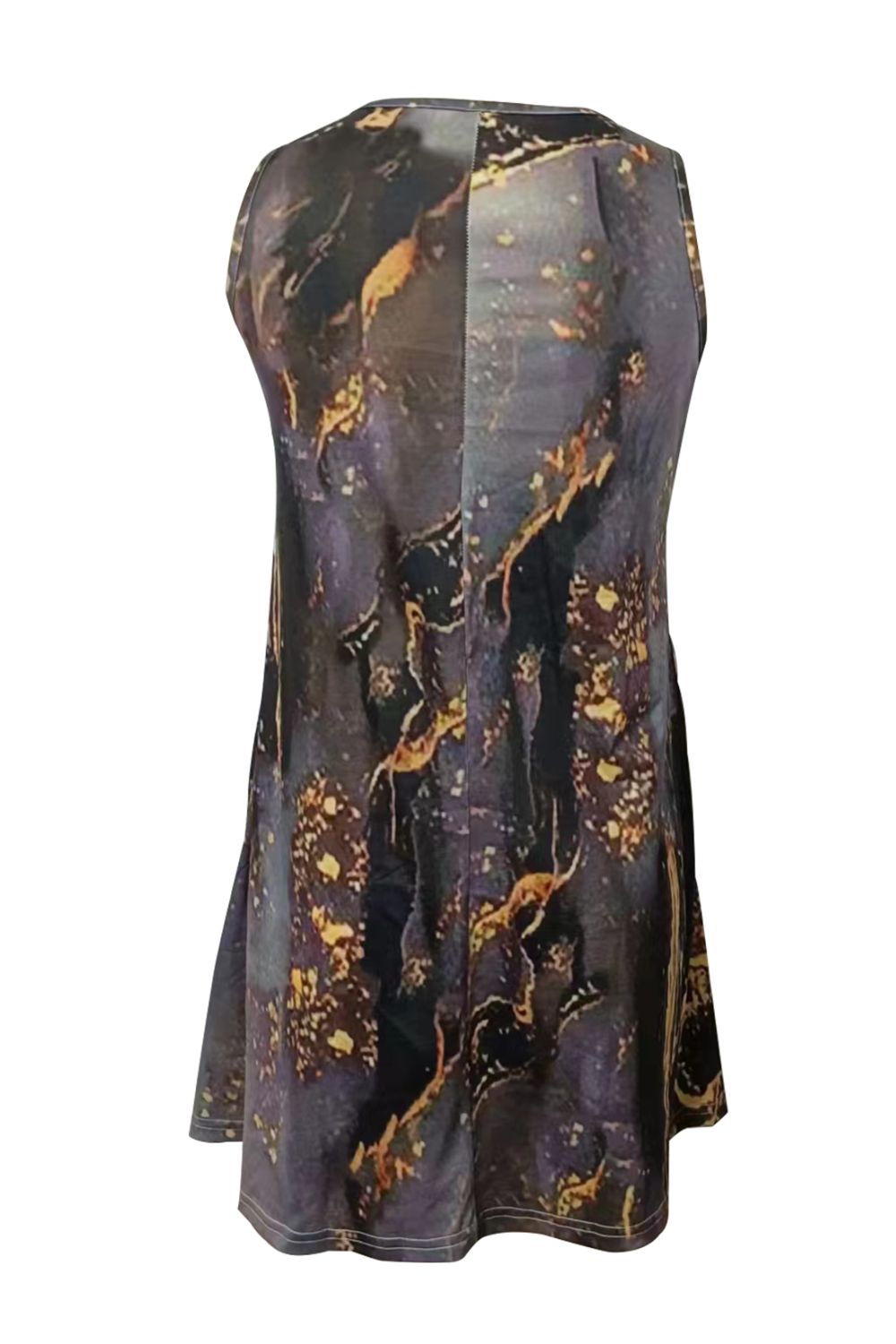 Round Neck Abstract Print Sleeveless Dress with Pockets