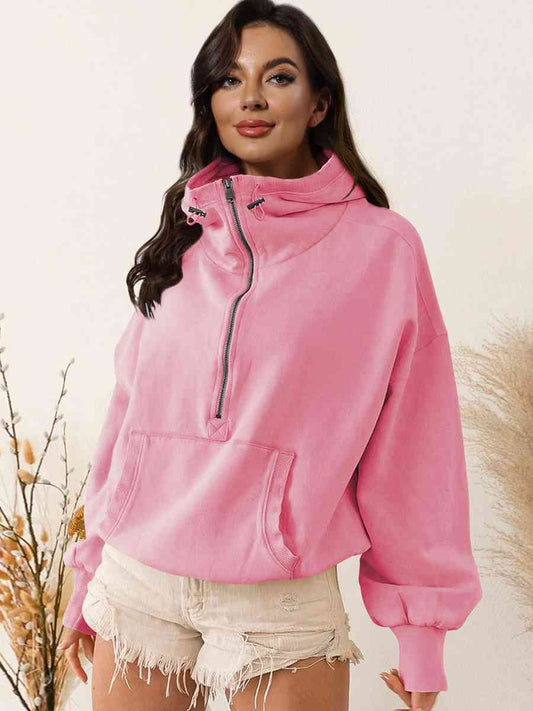 Zip-Up Dropped Shoulder Hoodie