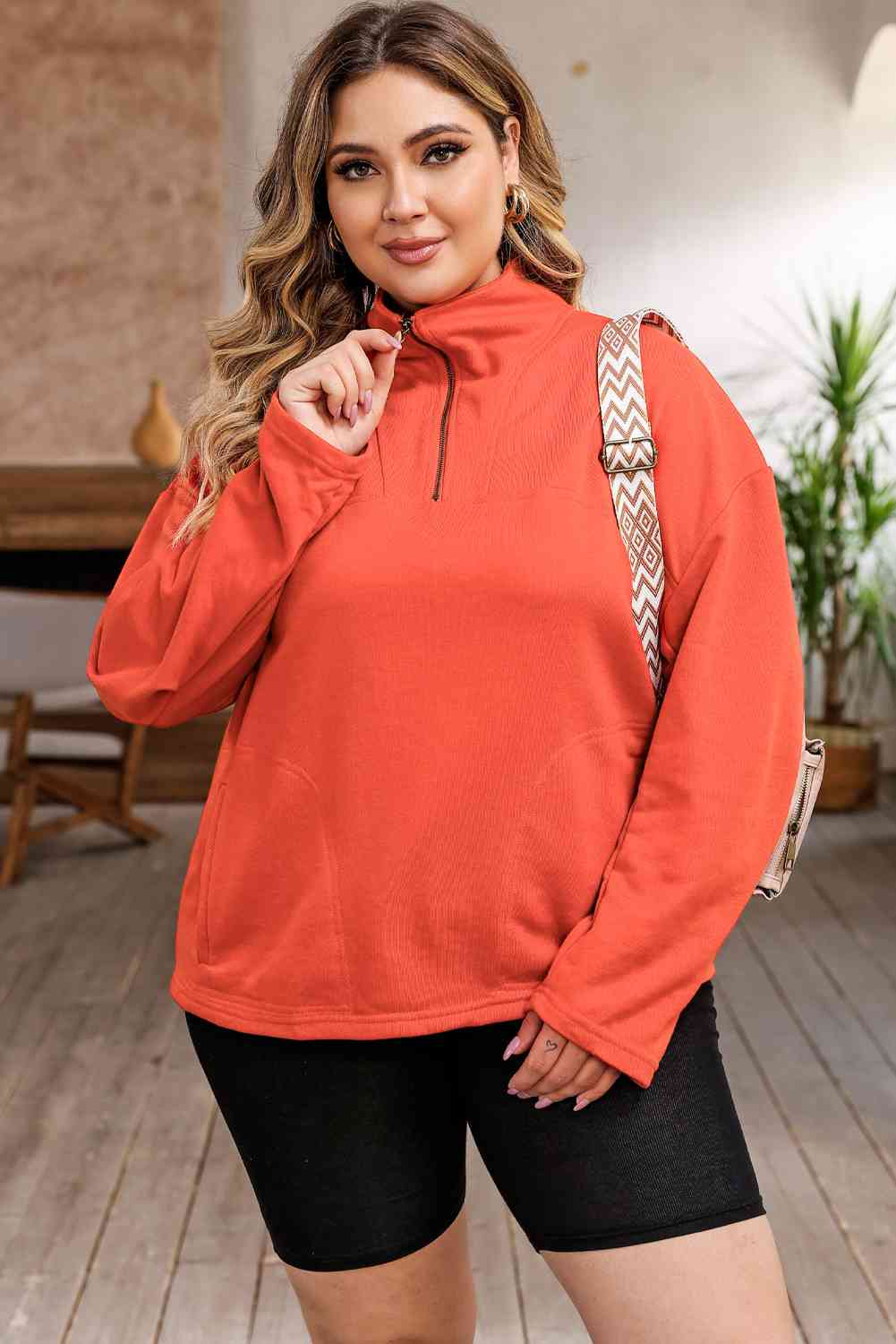 Zip-Up Dropped Shoulder Sweatshirt