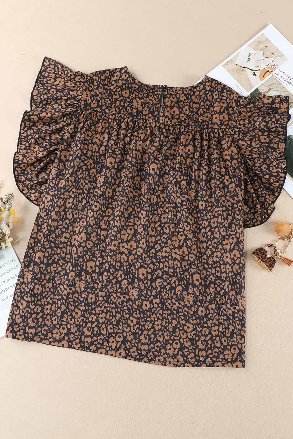 Printed Smocked Butterfly Sleeve Blouse