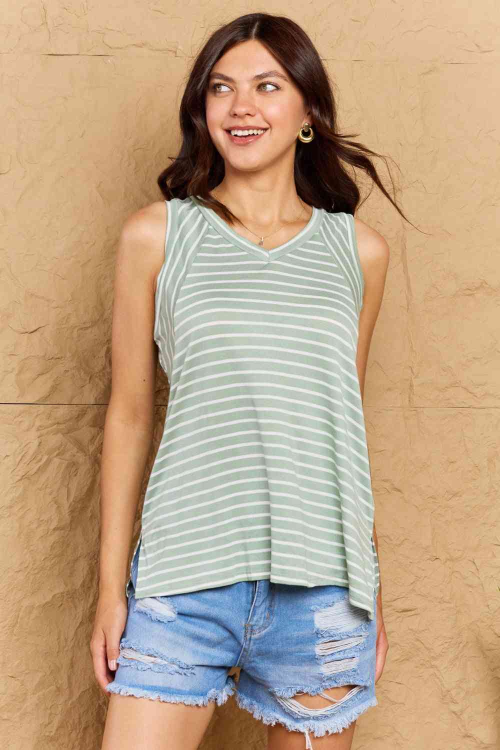 Striped Sleeveless V-Neck Top