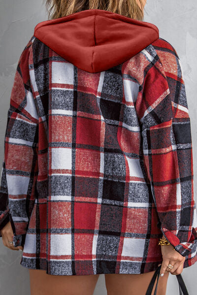 Plaid Button Up Hooded Jacket