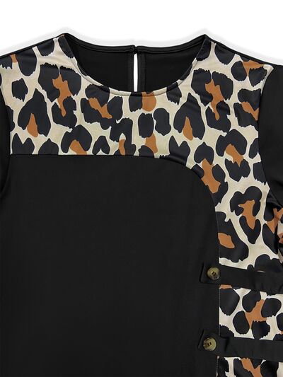 Leopard Round Neck Long Sleeve Dress