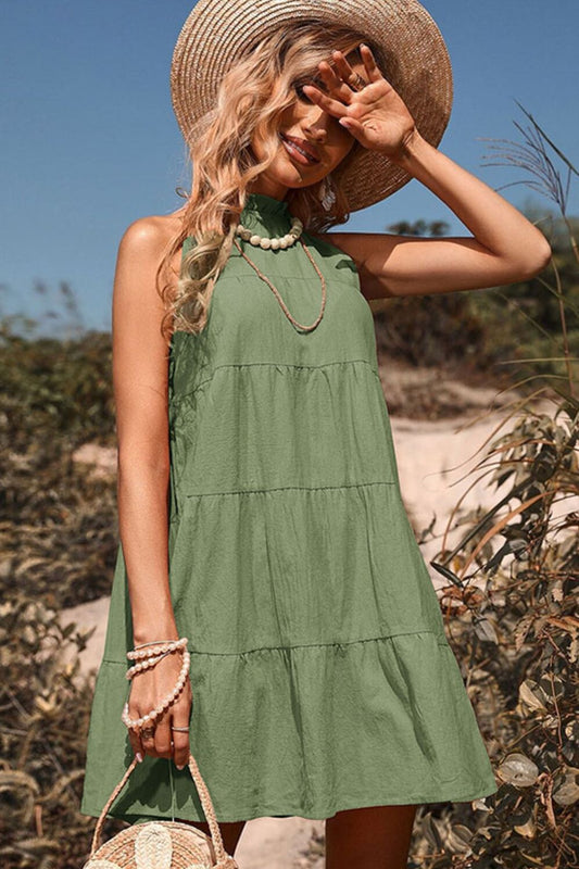 Tie Back Sleeveless Tiered Dress